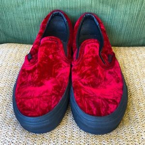 Vans crushed velvet, ox blood slip on shoes